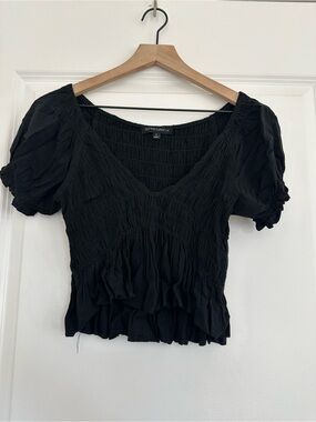 Cotton Candy LA Black Smocked Puff Sleeve Blouse